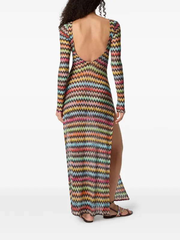 Missoni Long-sleeve Zigzag-pattern Beach Dress - Brown