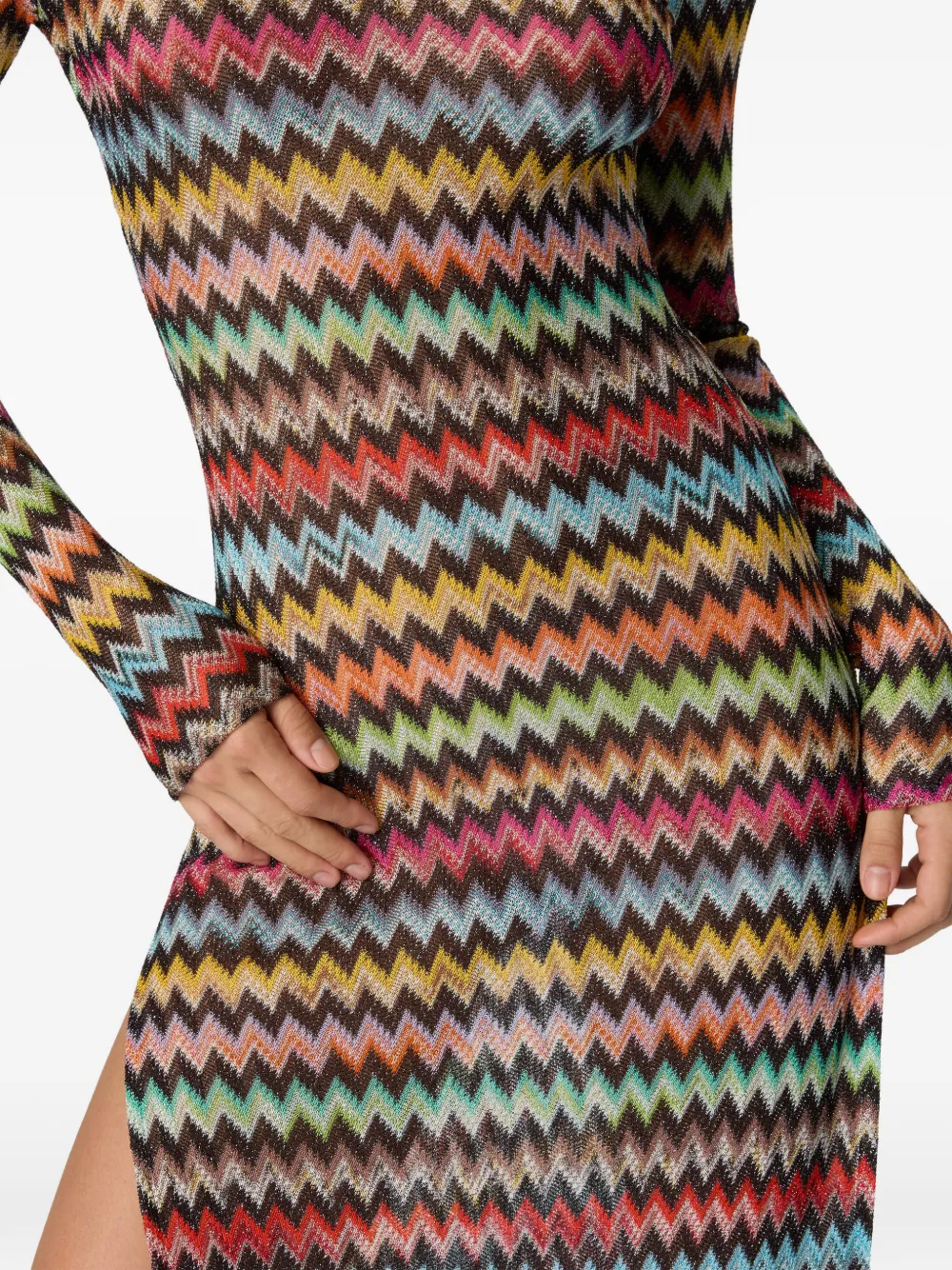 Missoni Strandjurk met zigzag patroon en lange mouwen Bruin