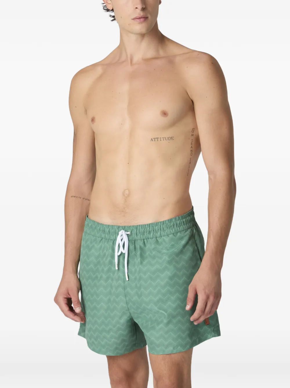  Missoni Zigzag-pattern Drawstring-fastening Swim Shorts - Green 