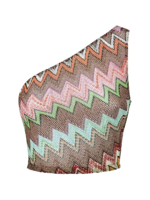 Missoni one-shoulder top in lamé viscose with macro zigzag pattern
