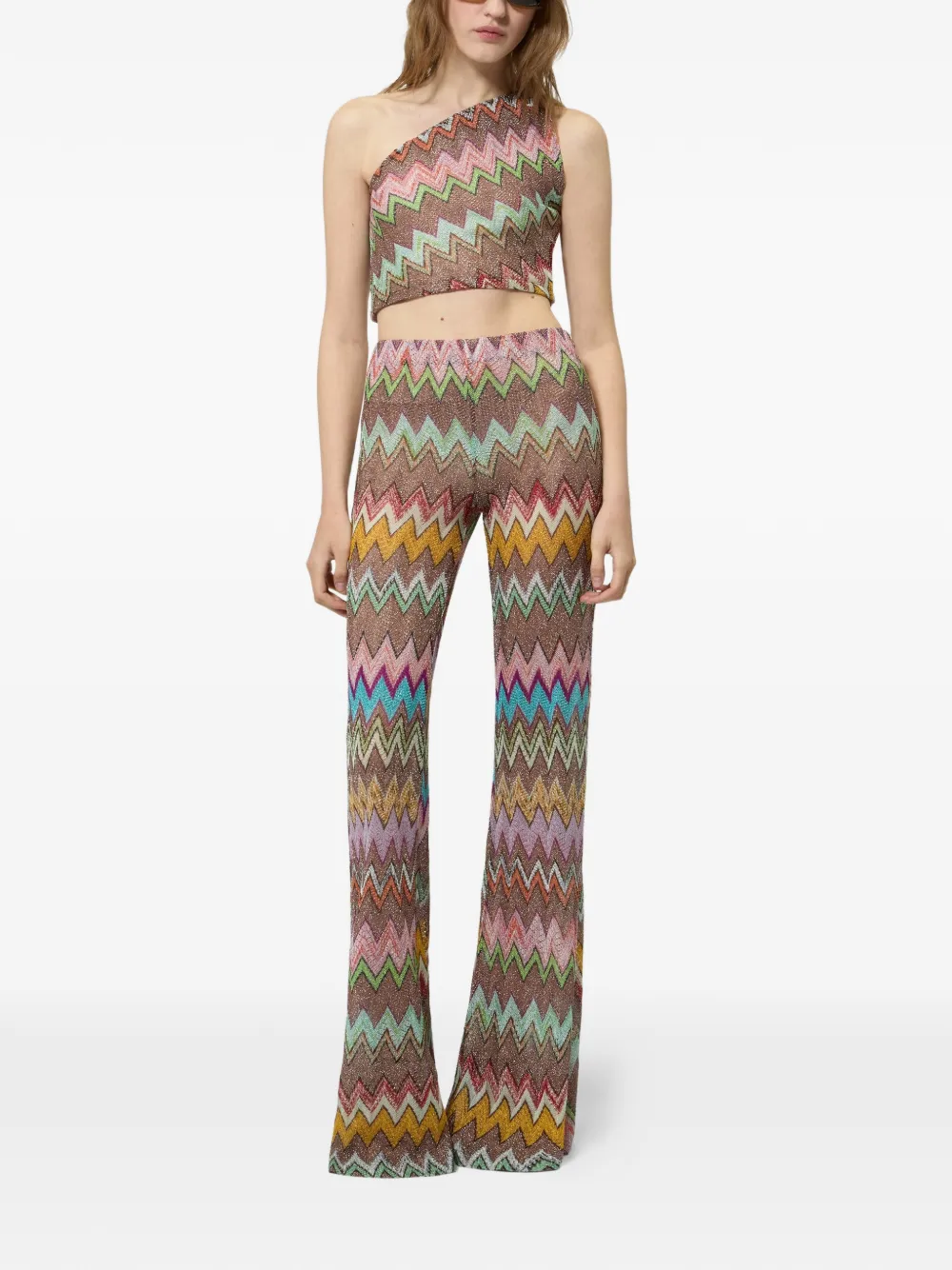 Missoni Asymmetrische top van lamé viscose met zigzag-patroon Beige