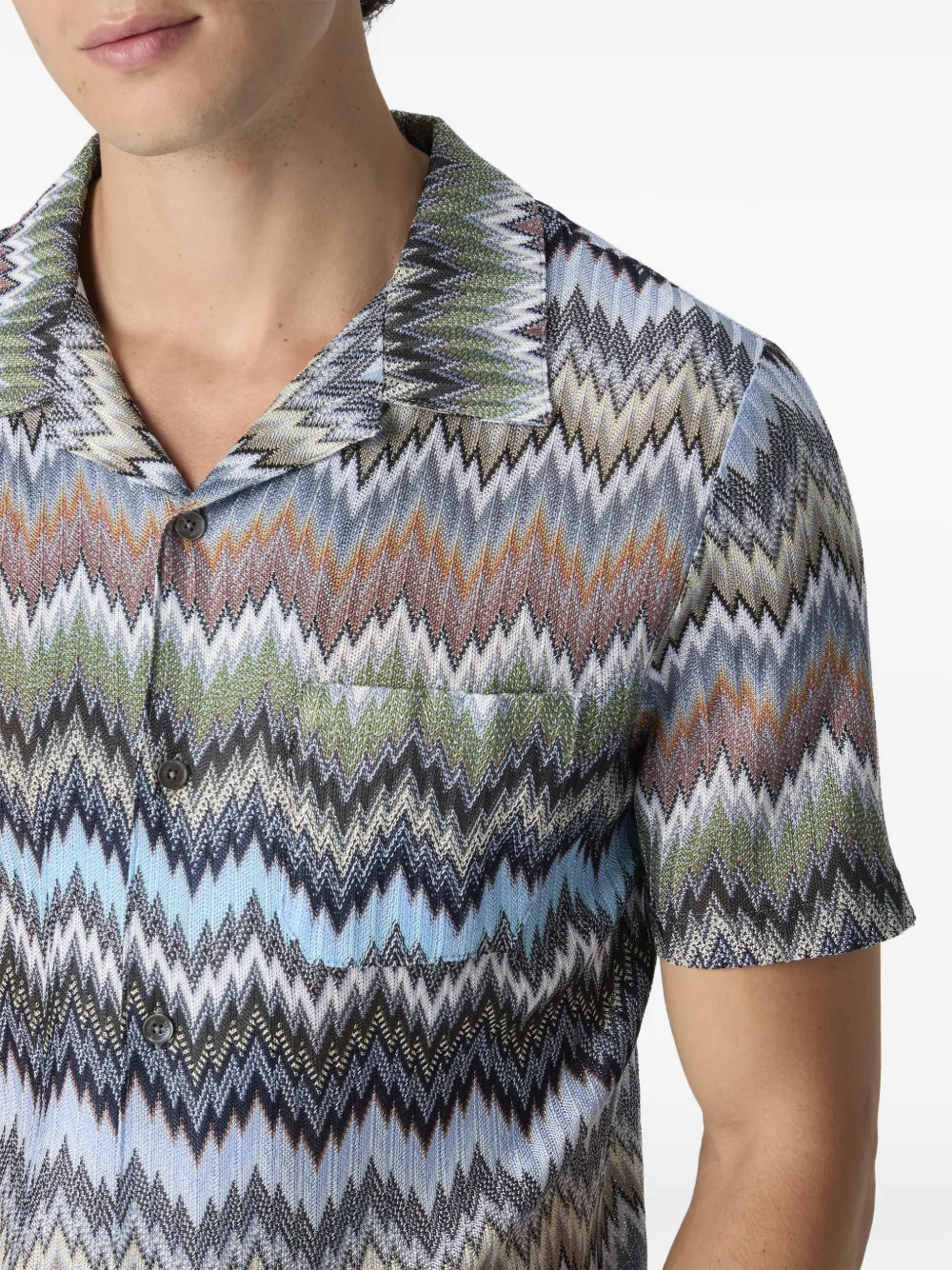 Missoni Overhemd met zigzag-patroon en korte mouwen Blauw