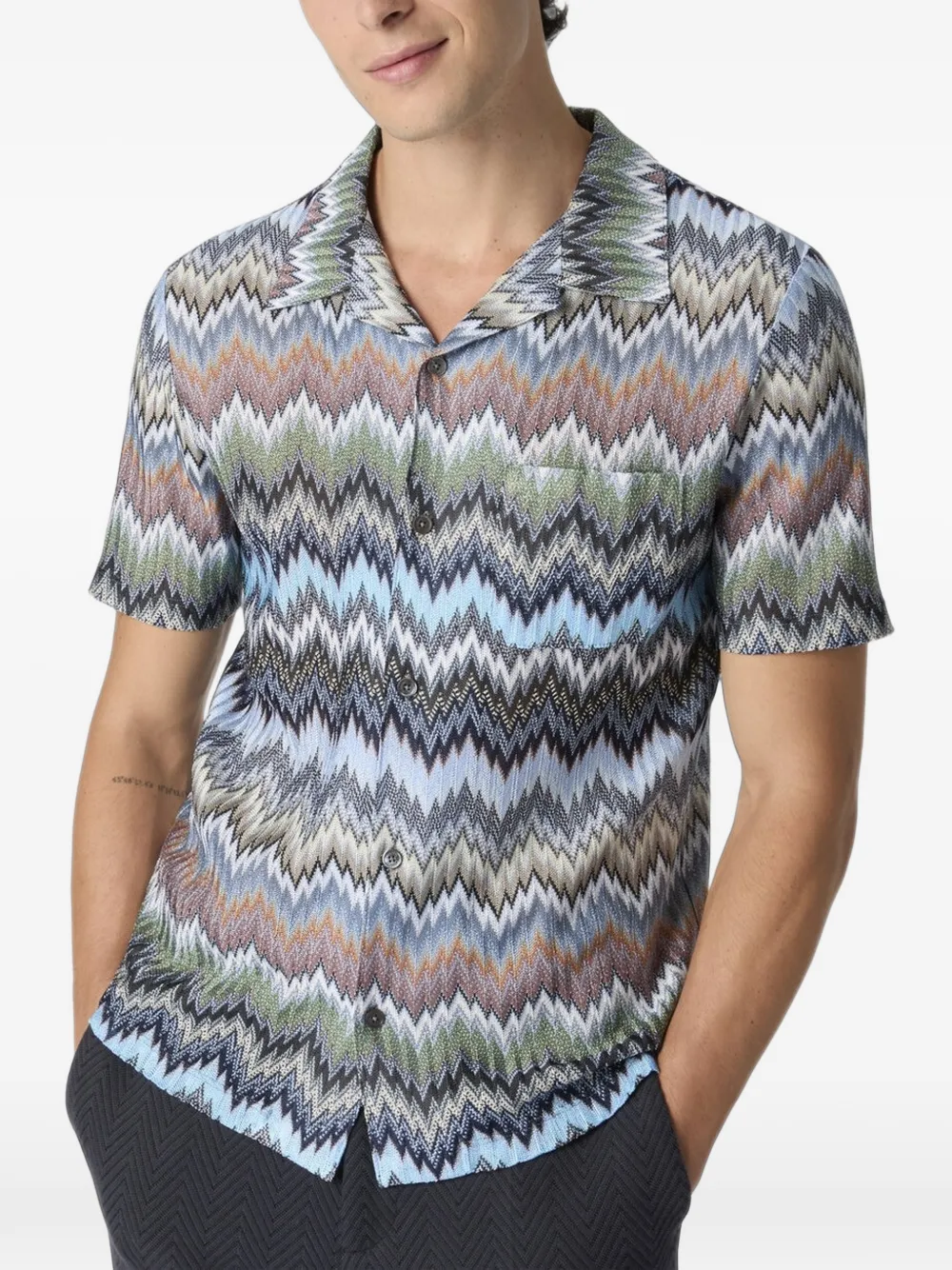Missoni Overhemd met zigzag-patroon en korte mouwen Blauw