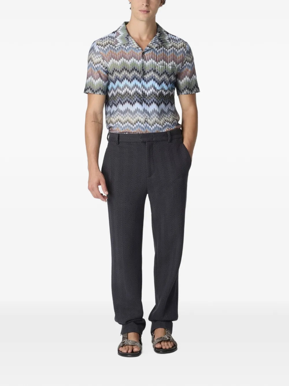 Missoni Overhemd met zigzag-patroon en korte mouwen Blauw