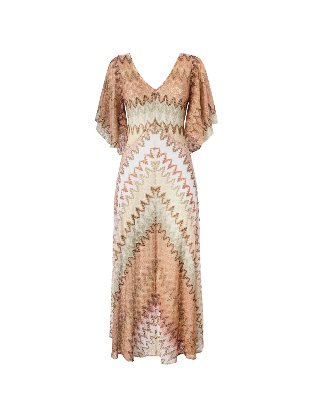 Missoni zigzag-knit butterfly-sleeve maxi dress - Toni neutri