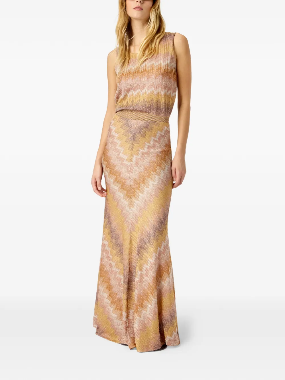  Missoni Chevron-pattern Maxi Skirt - Neutrals 