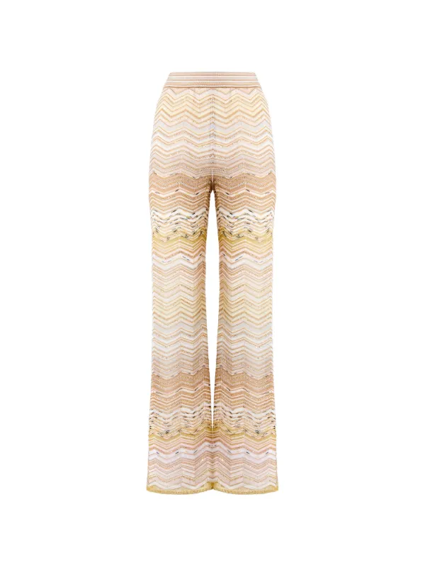 Missoni Wide Chevron Lamé Trousers with Sequins in Neutrals