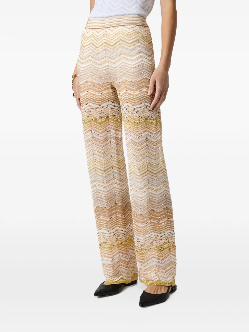 Missoni Broek verfraaid met pailletten en chevron patroon Beige
