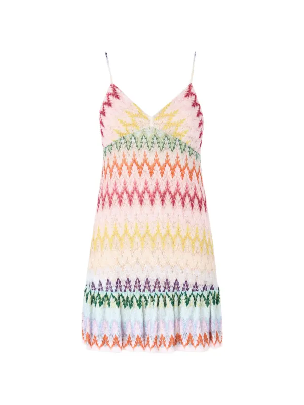 Missoni V-neck Chevron-pattern Mini Dress in Neutrals