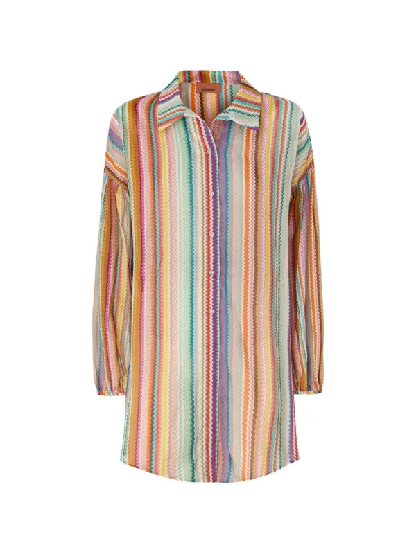 Missoni Shirt in Cotton and Silk with Zigzag Pattern in Red