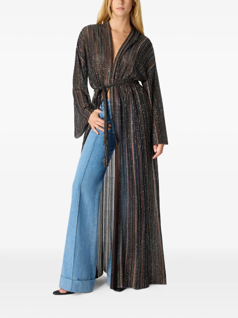 Missoni Gestreepte vestjas met ceintuur Zwart