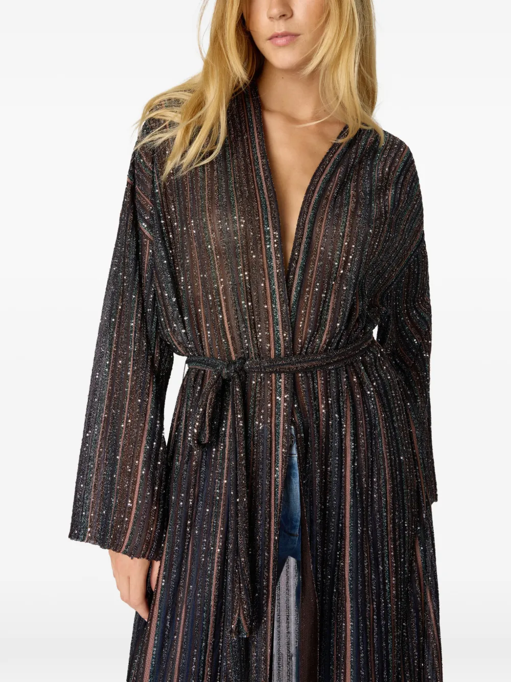 Missoni Gestreepte vestjas met ceintuur Zwart