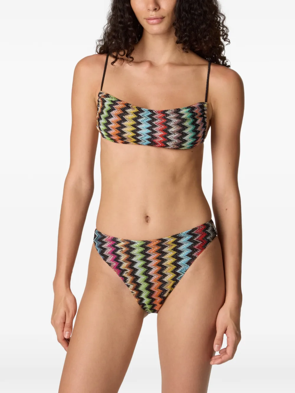 Missoni Lamé viscose bikini met zigzag-patroon en high-waist slip Zwart