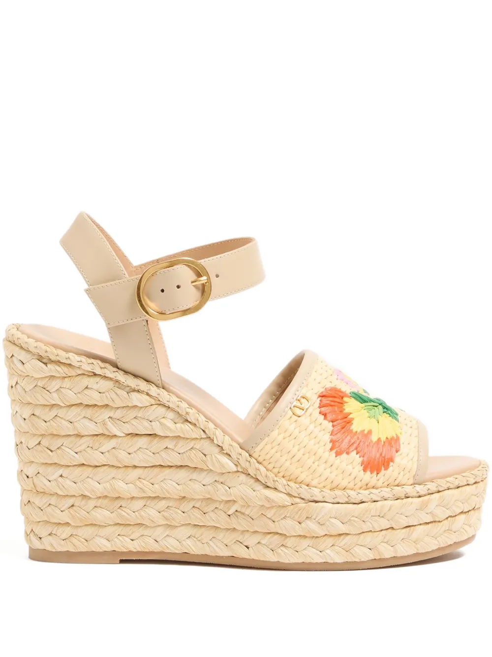 Valentino Garavani Bribri espadrilles met geborduurde bloemen en sleehak Beige