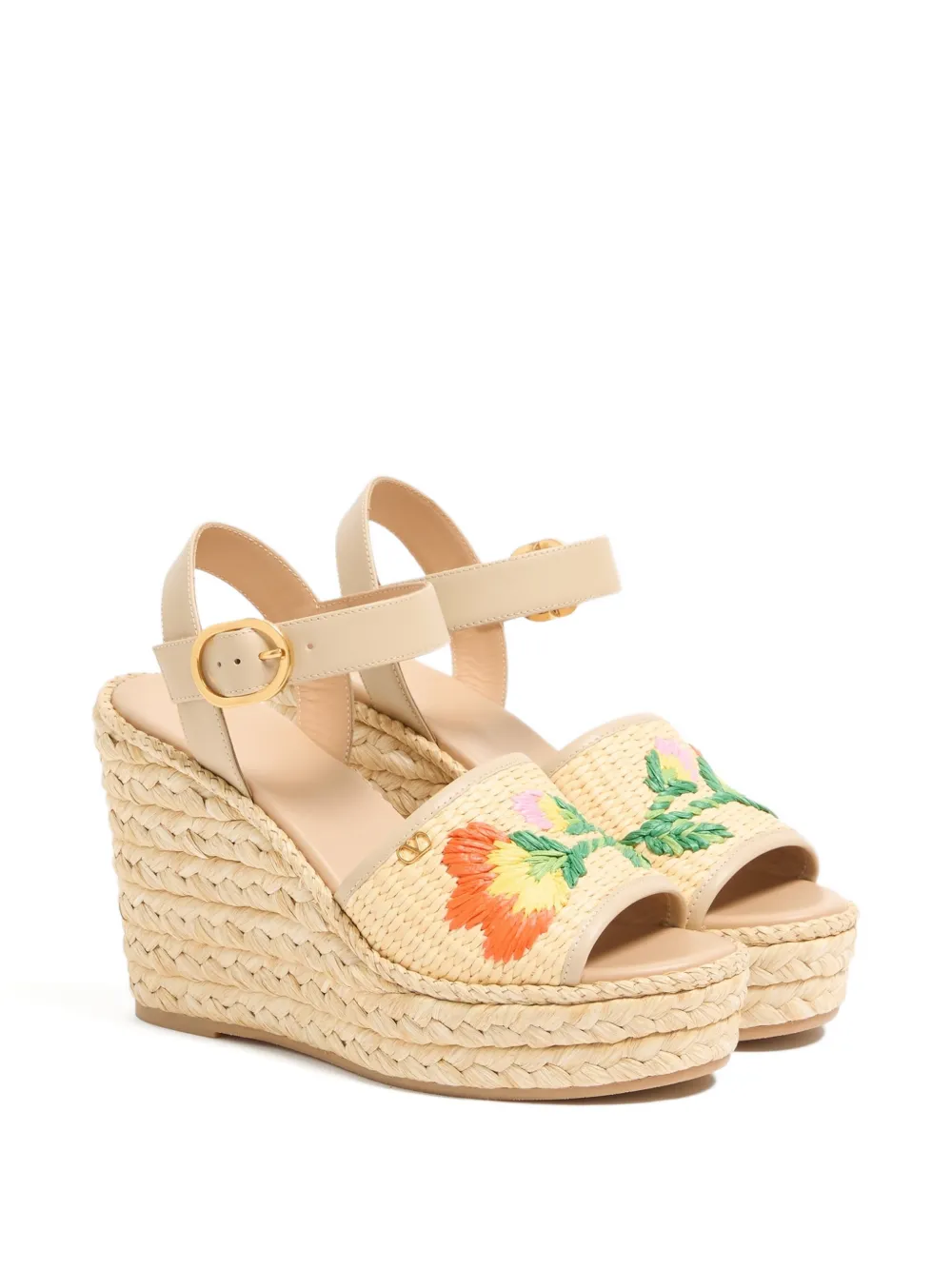 Valentino Garavani Bribri espadrilles met geborduurde bloemen en sleehak Beige