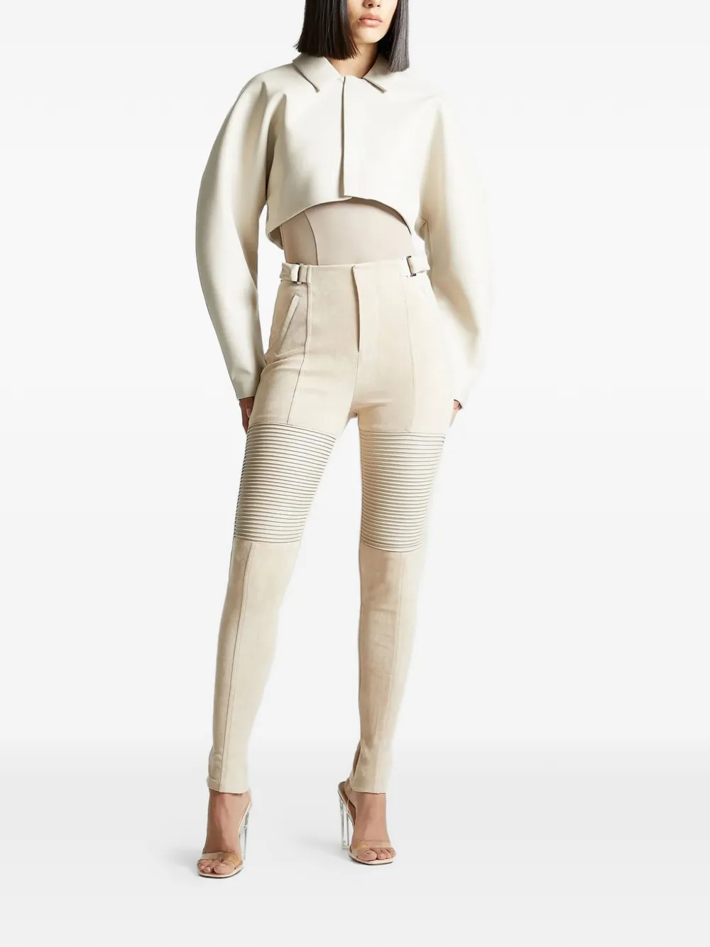 Manière De Voir ribbed knee panel leggings - Beige