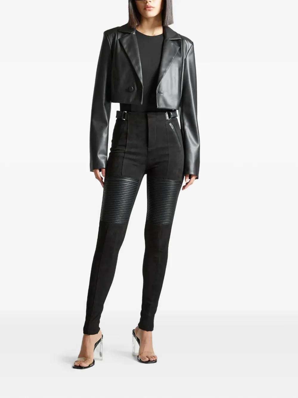 Manière De Voir ribbed knee panel eiffel plaque leggings - Zwart