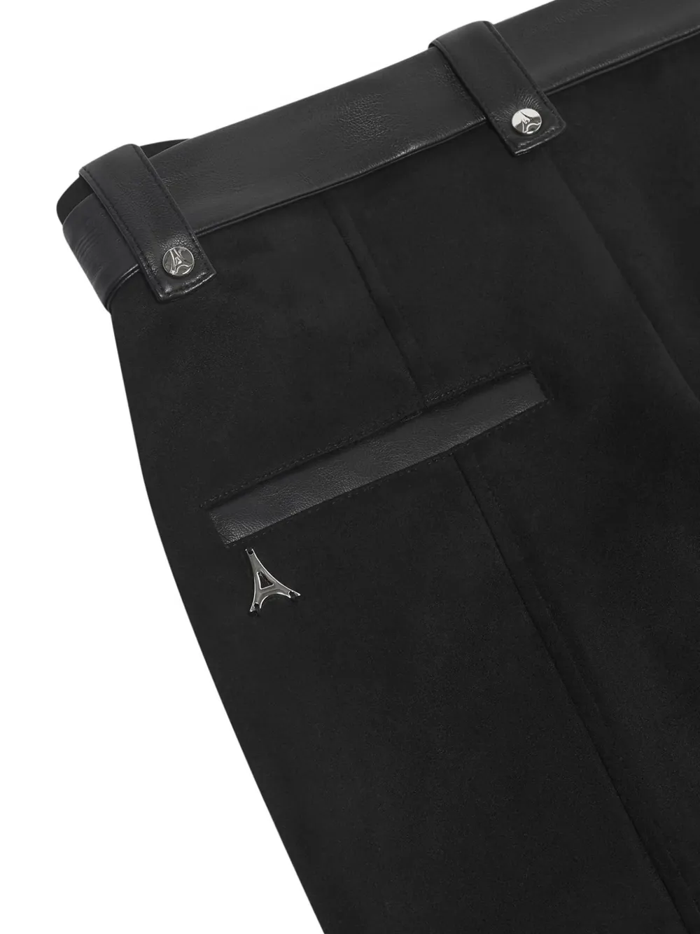 Faux-Suede Ribbed-Faux Leather Black Leggings