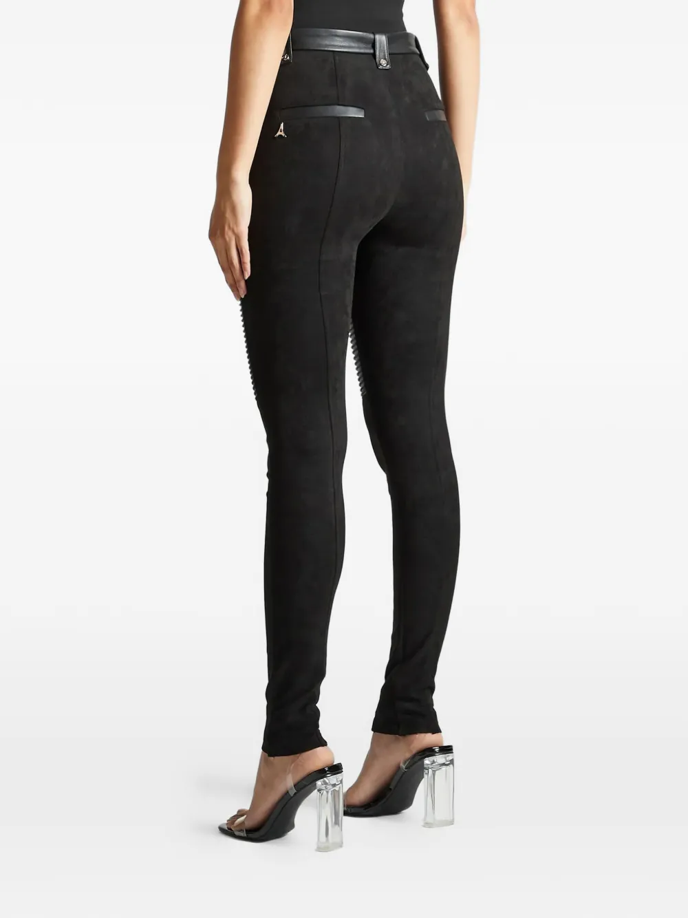 Faux-Suede Ribbed-Faux Leather Black Leggings