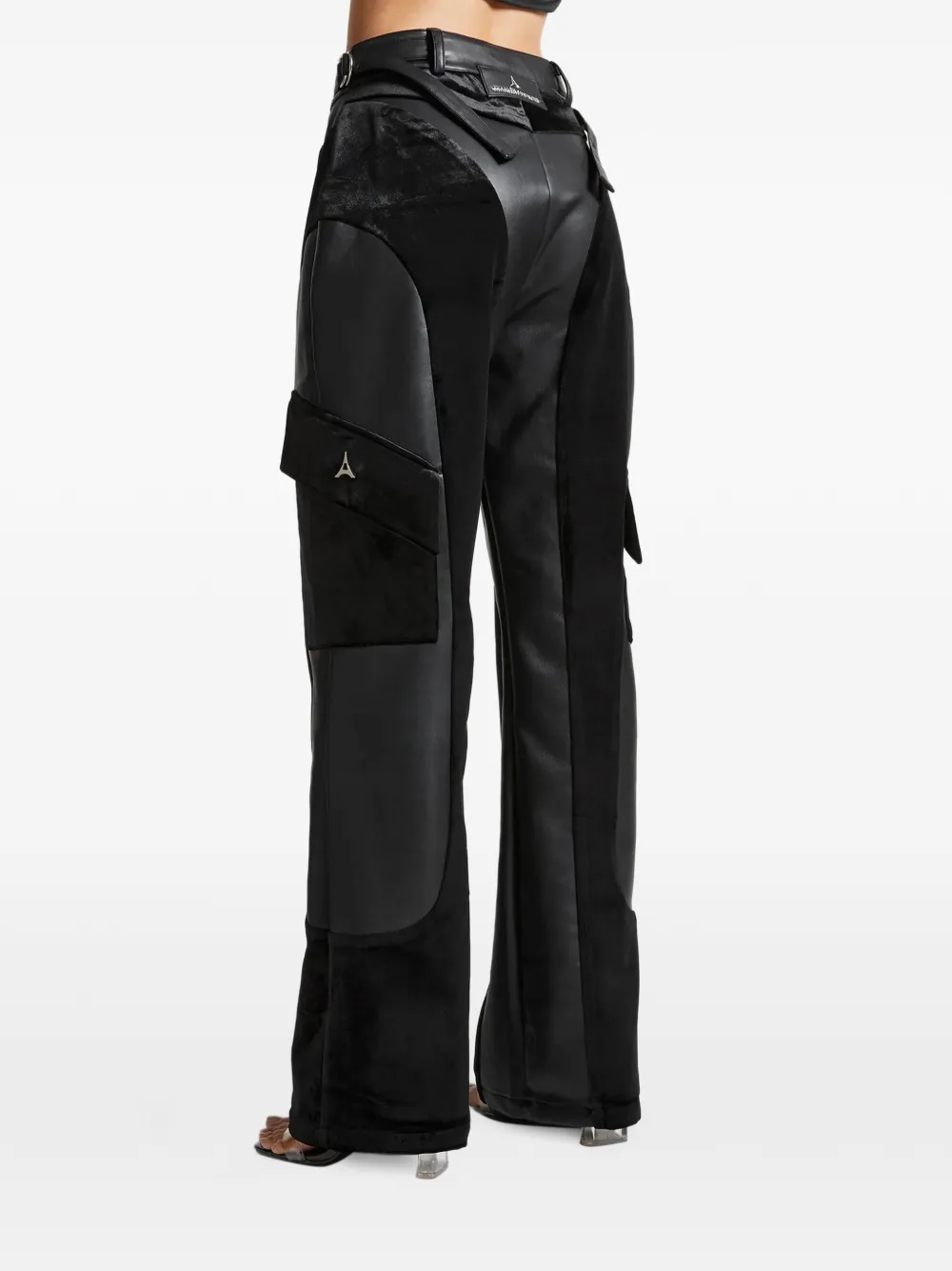 Manière De Voir Cargo broek van imitatieleer en fluweel Zwart