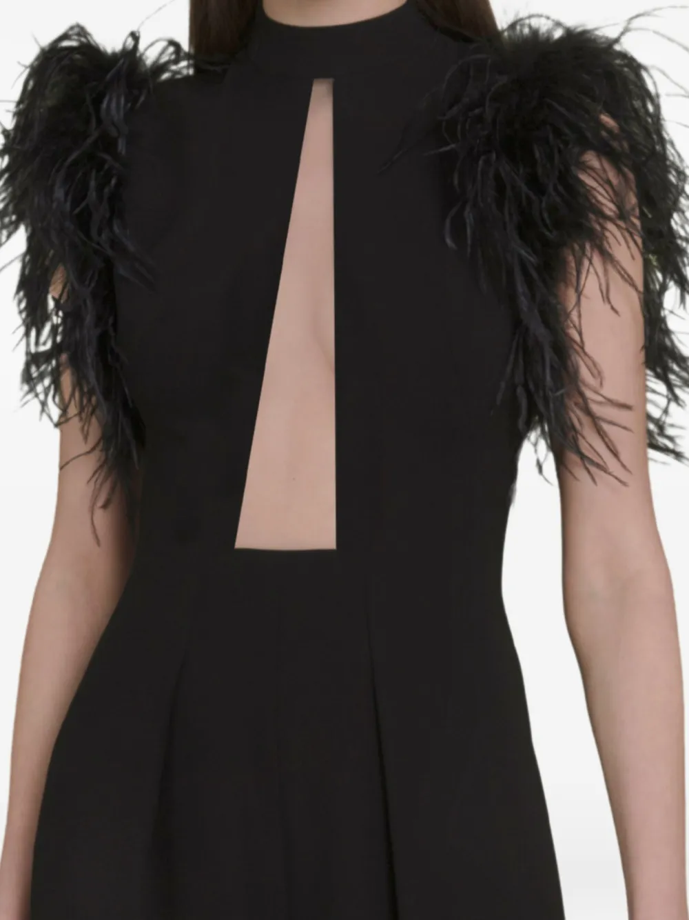 Gemy Maalouf Jumpsuit met veren schouders Zwart