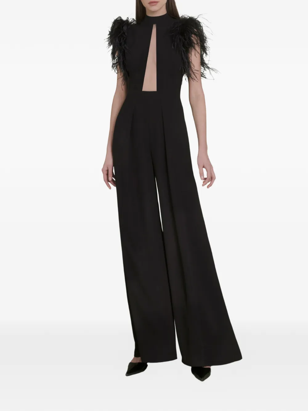 Gemy Maalouf Jumpsuit mit Federn - Schwarz