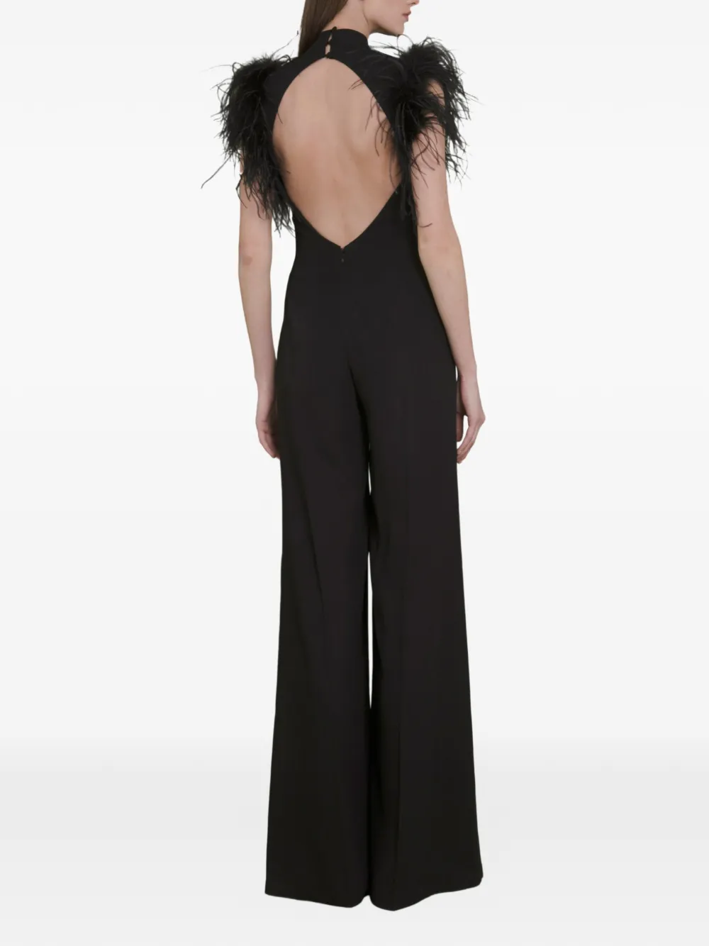 Gemy Maalouf Jumpsuit met veren schouders Zwart