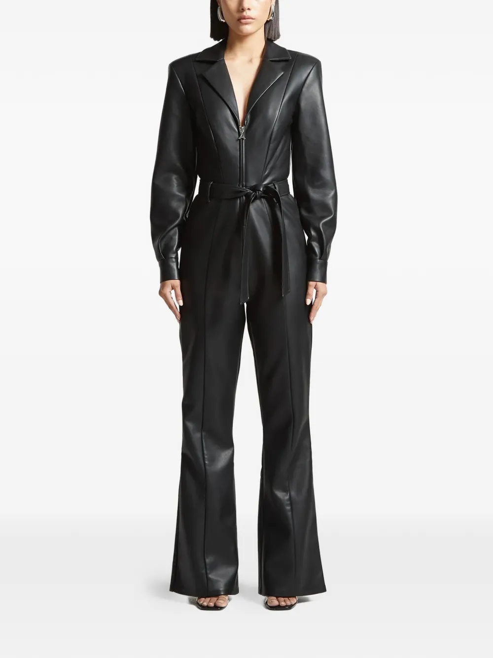 Manière De Voir lapel belted jumpsuit - Zwart