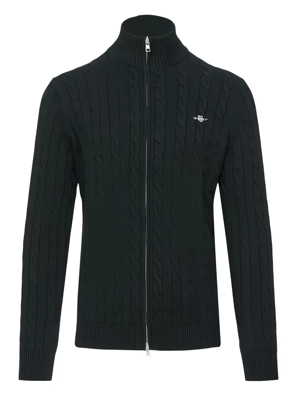 Gant cable zipped cotton cardigan | Black | Image 1