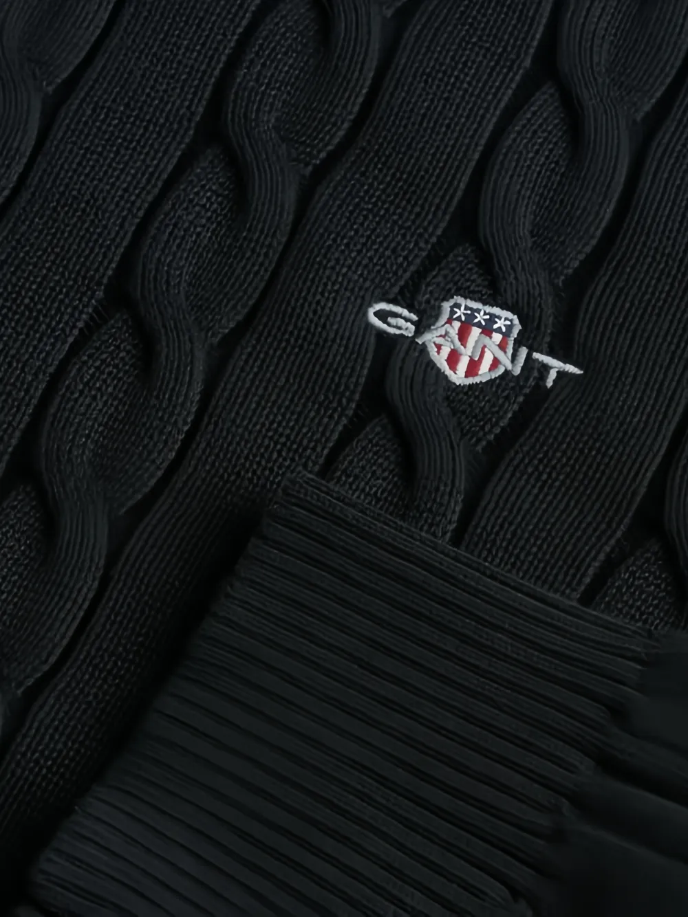 Gant Cable Zipped Cotton Cardigan In Black