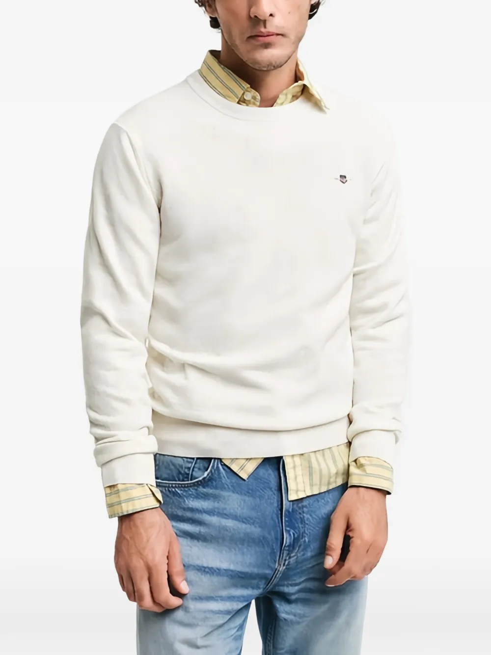 Gant C-neck Superfine Lambswool Sweater In White