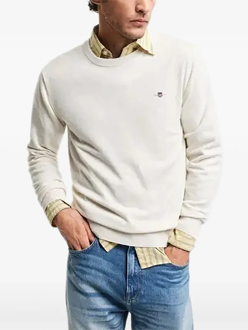 Gant C-neck Superfine Lambswool Sweater In White