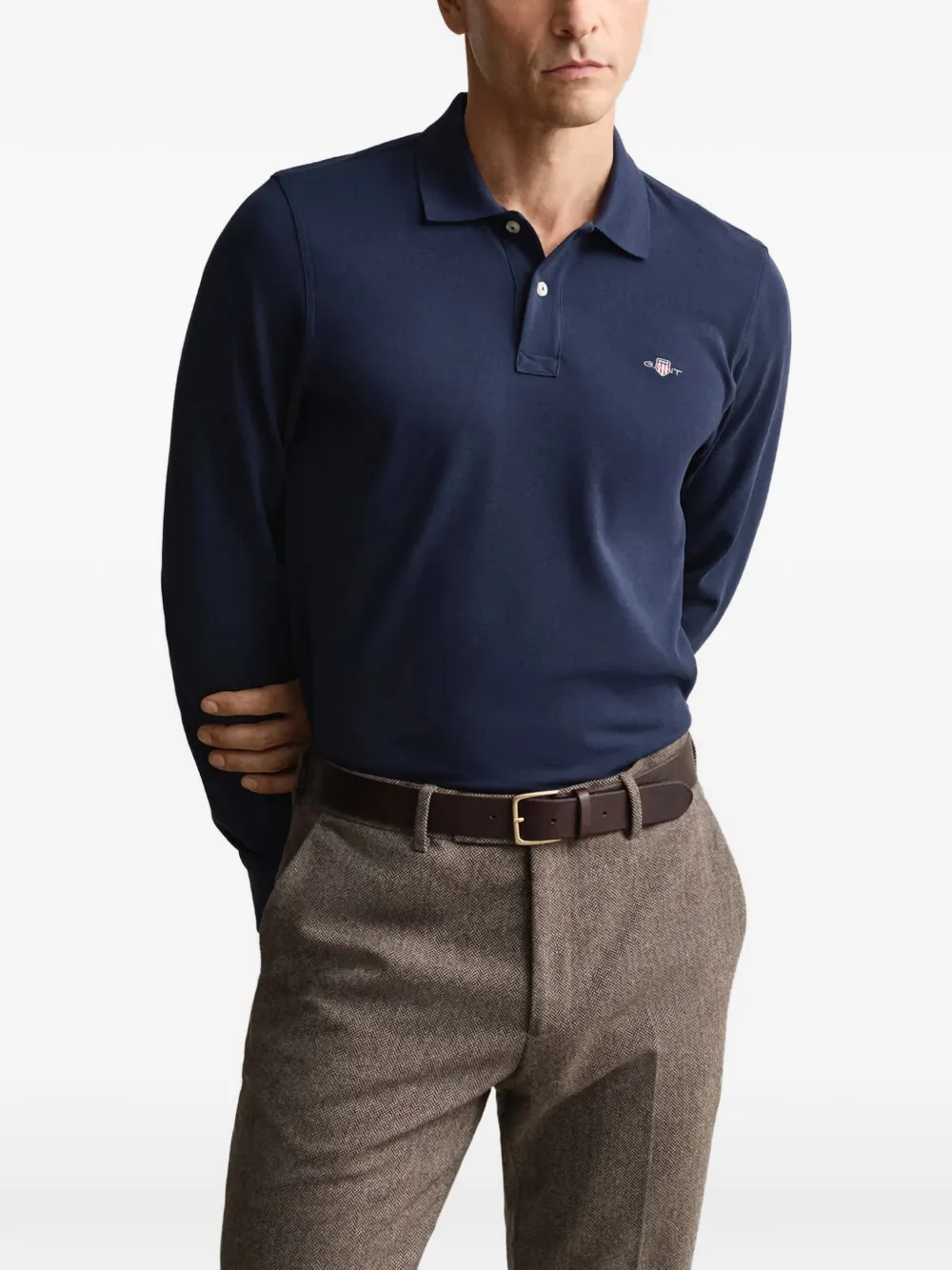 Gant Pique poloshirt met lange mouwen Blauw