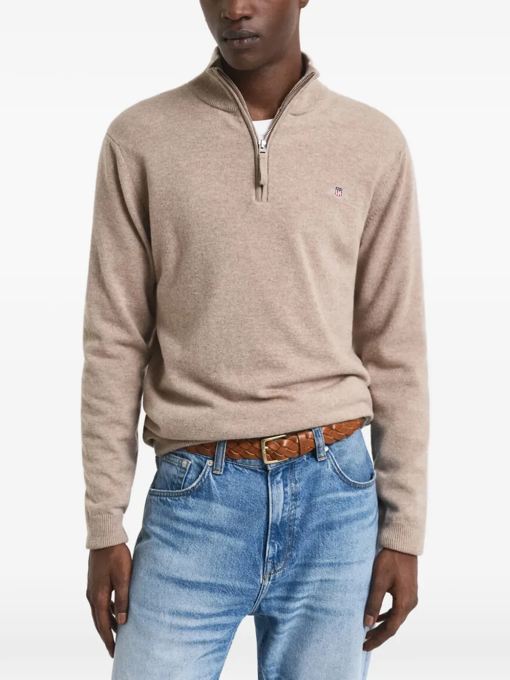 Gant Half Zip Lambswool Sweater In Neutral
