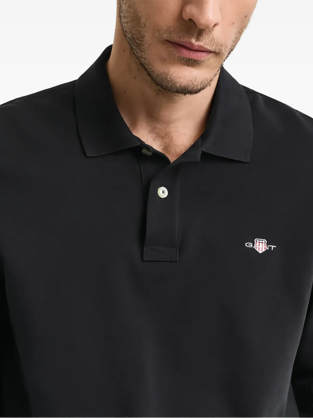 Gant Long-sleeve Pique Rugby Polo Shirt In Black