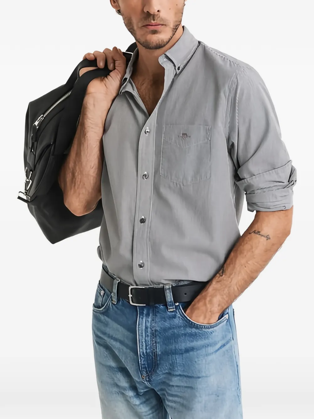 Gant Poplin Banker Shirt In Gray