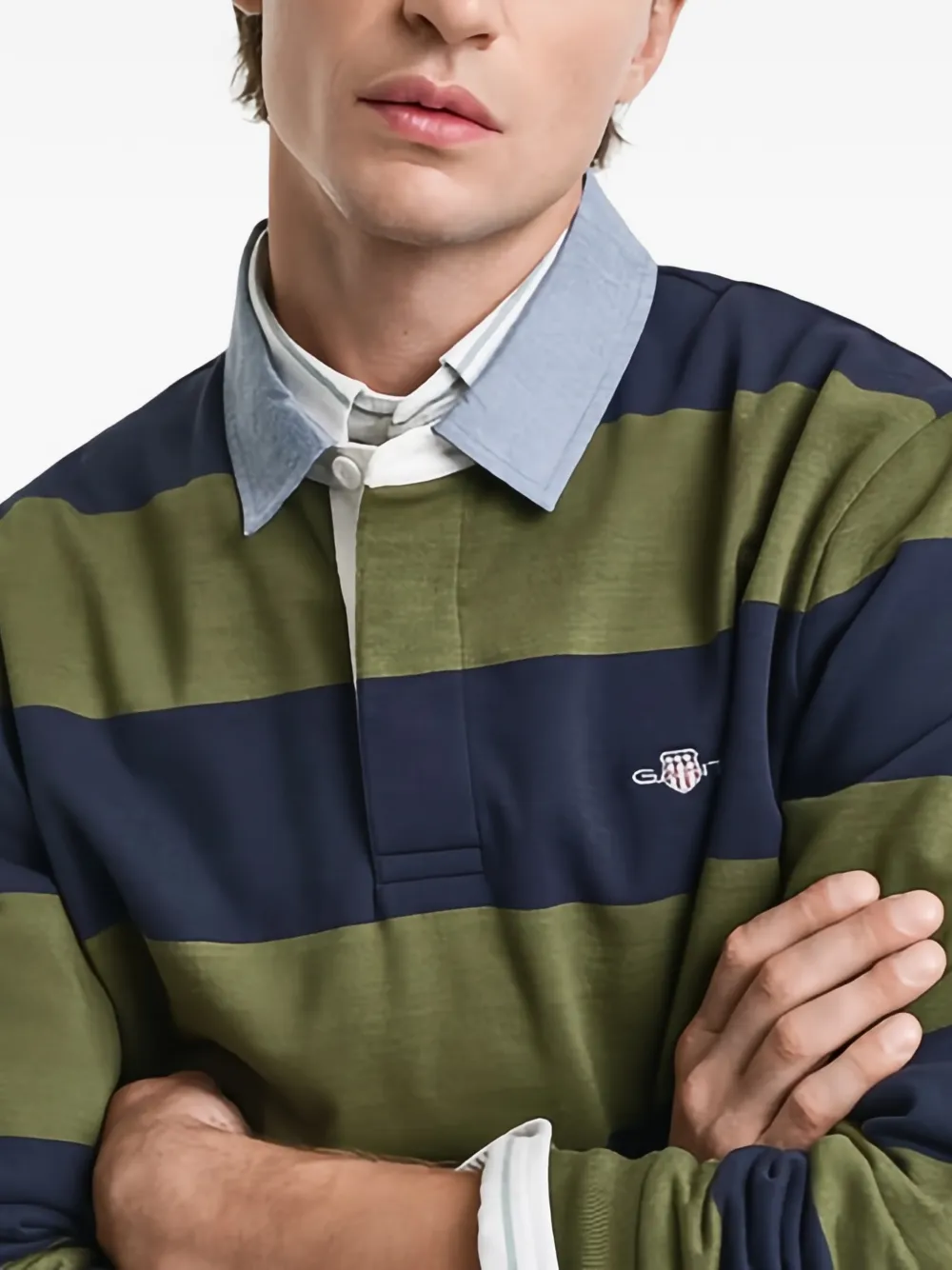 Gant Striped Chambray Polo Shirt In Green
