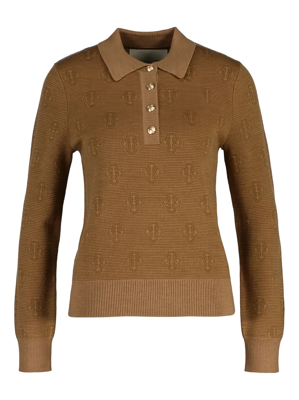 Gant Monogram-pattern Knitted Polo Shirt In Brown