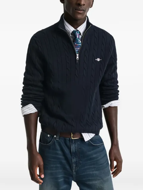 Gant kabelstrikket sweater med kort lynlås