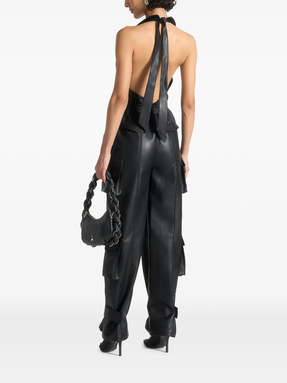 Manière De Voir Halterneck Cargo Jumpsuit In Black