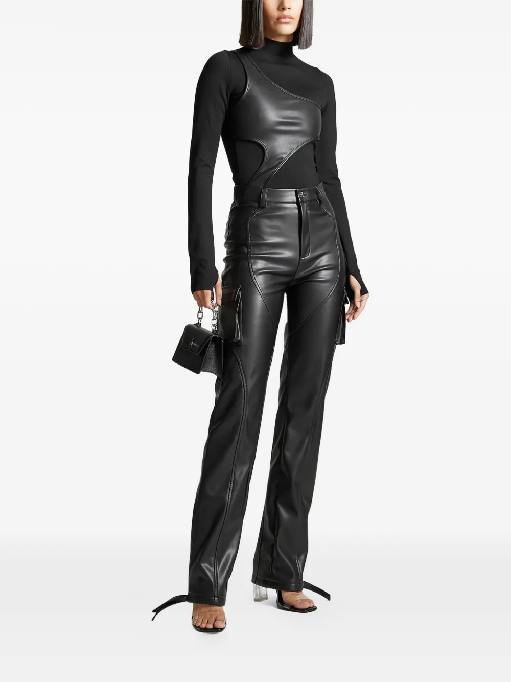 Manière De Voir faux leather overlay high neck bodysuit - Zwart