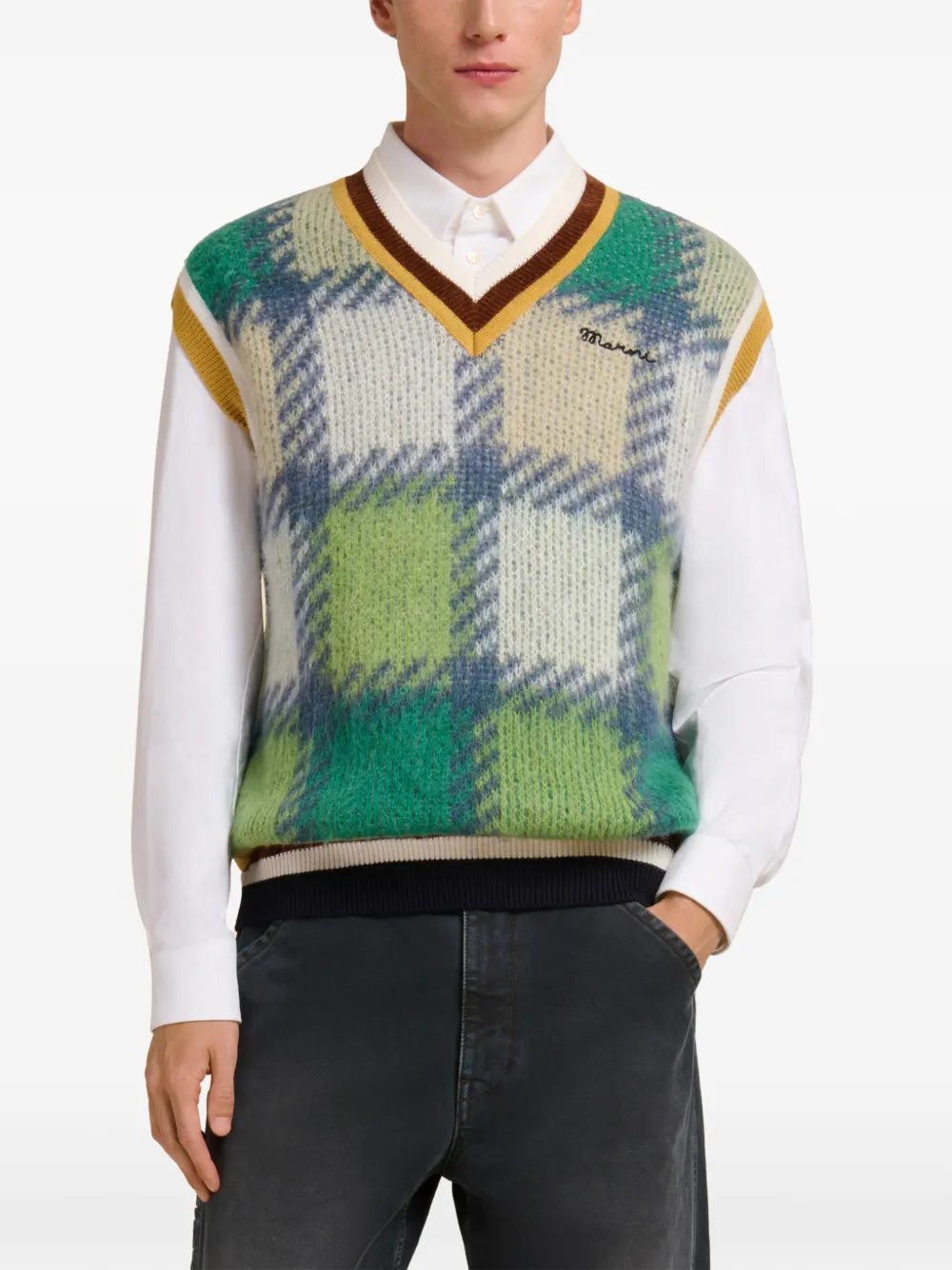 Marni Geruite spencer met V-hals Groen
