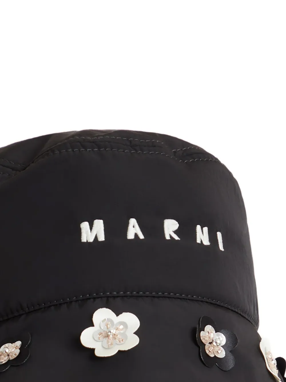 Marni Taffeta vissershoed met bloemen-applicaties Zwart