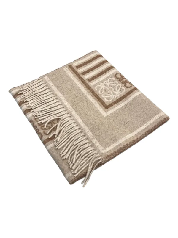 Loewe Logo-pattern Fringed Scarf in Neutrals