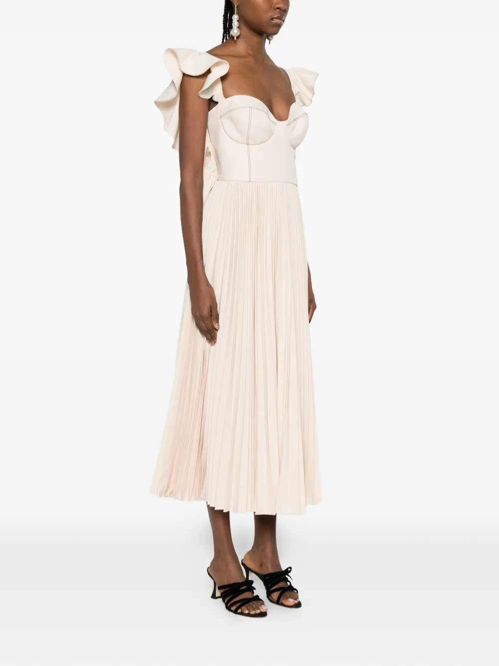  Parlor Ruffled Pleated Midi Dress - Neutrals 