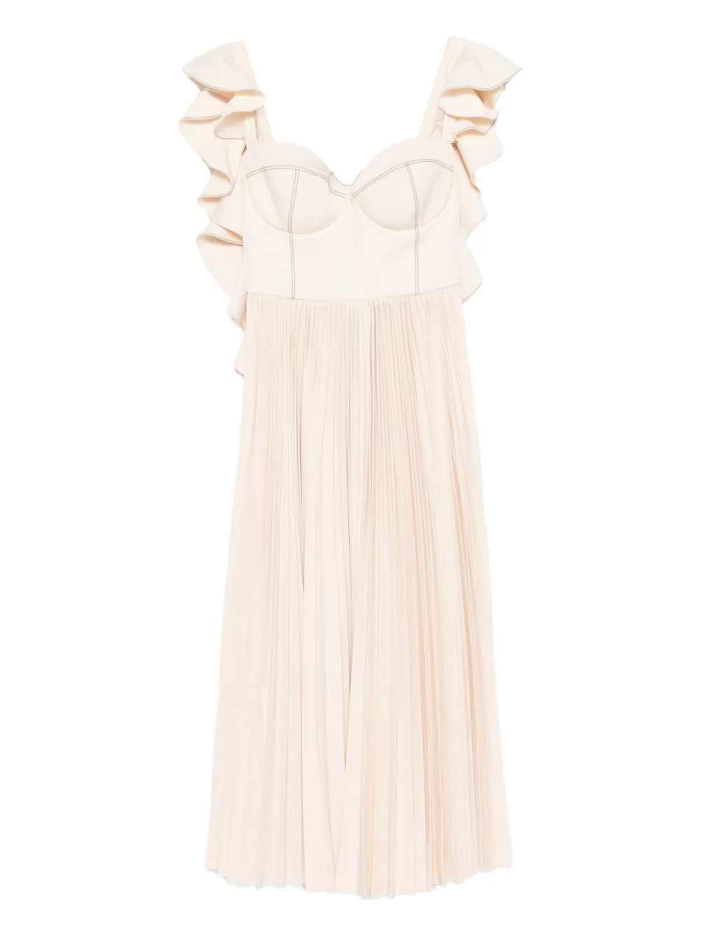 Parlor Ruffled Pleated Midi Dress In Neutral