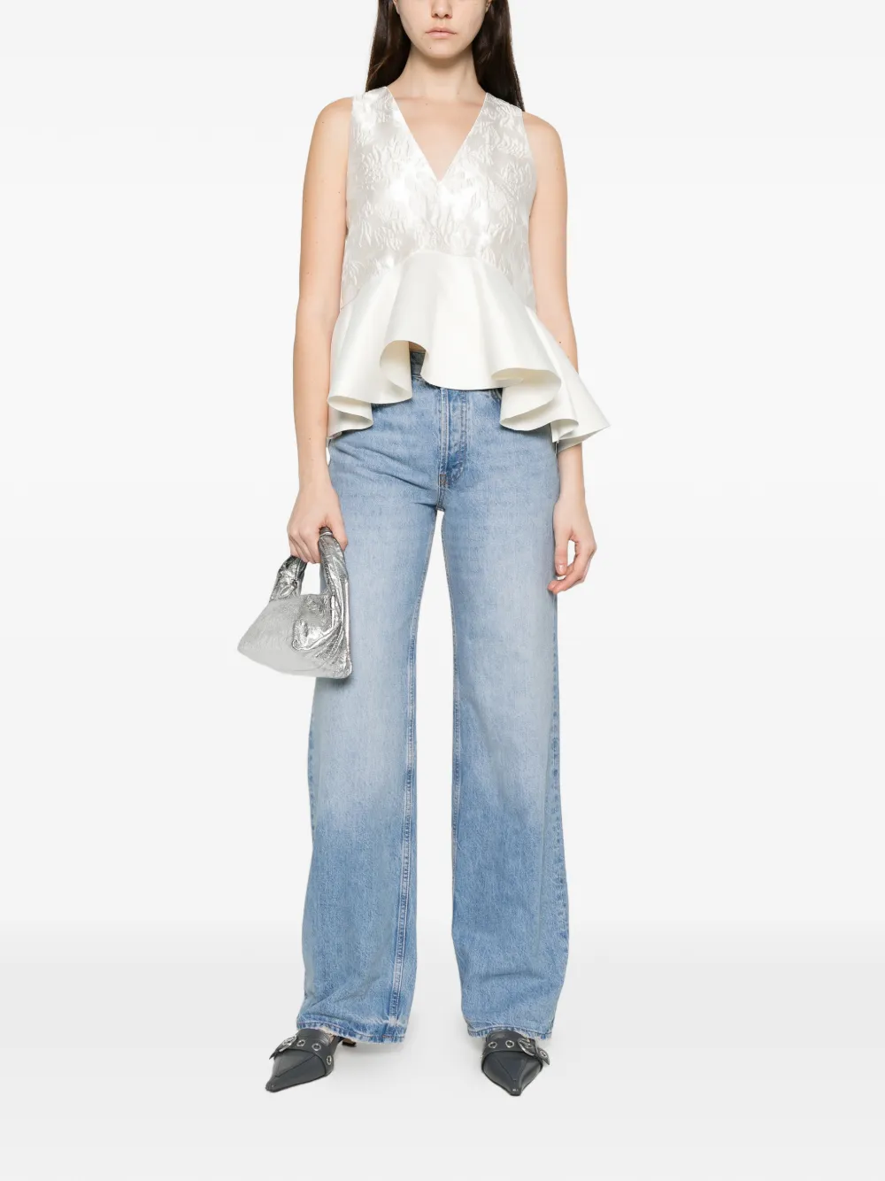 Satin Cloque Peplum Top