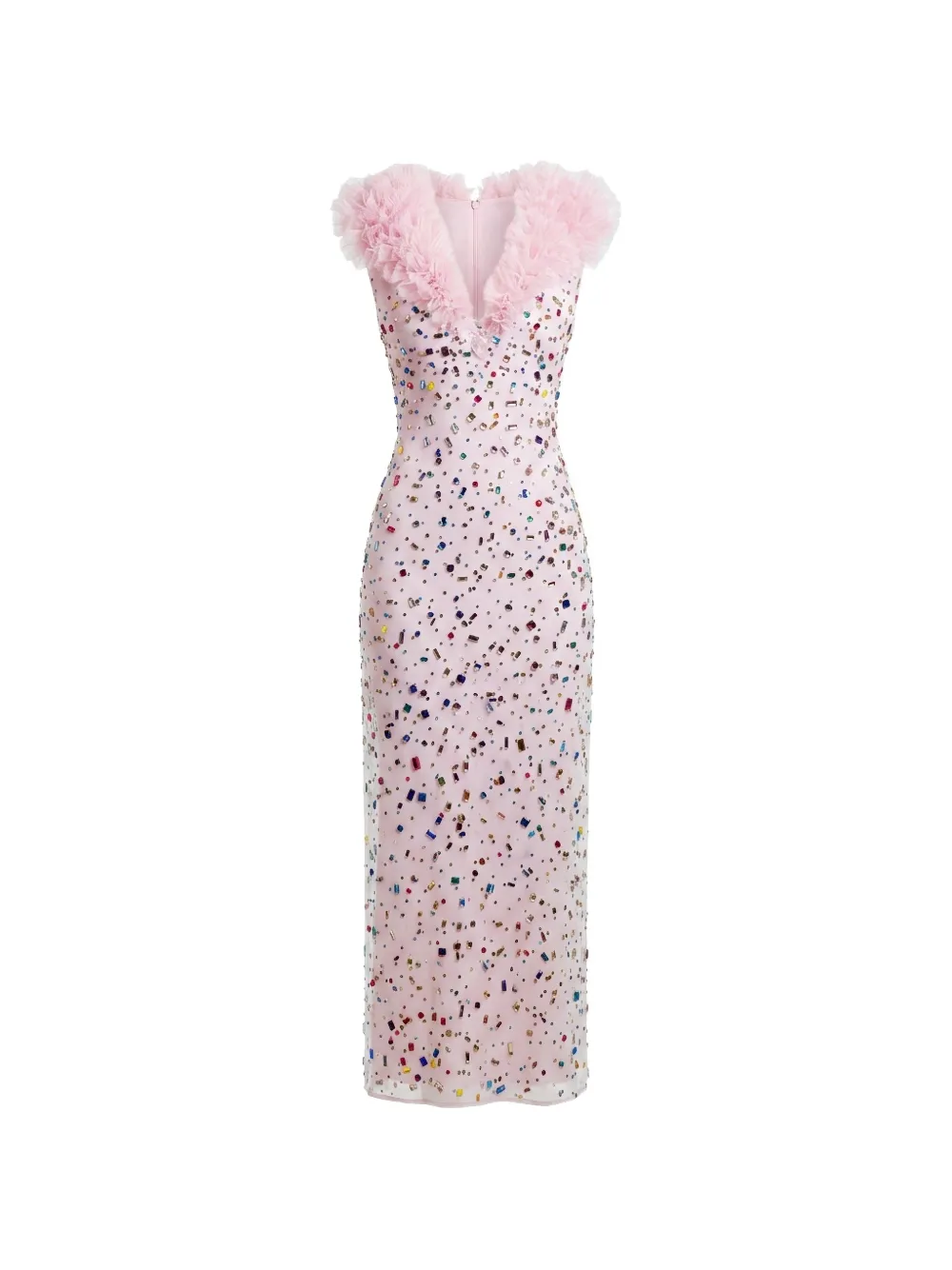 Gemy Maalouf beaded ruffled midi dress - Pink