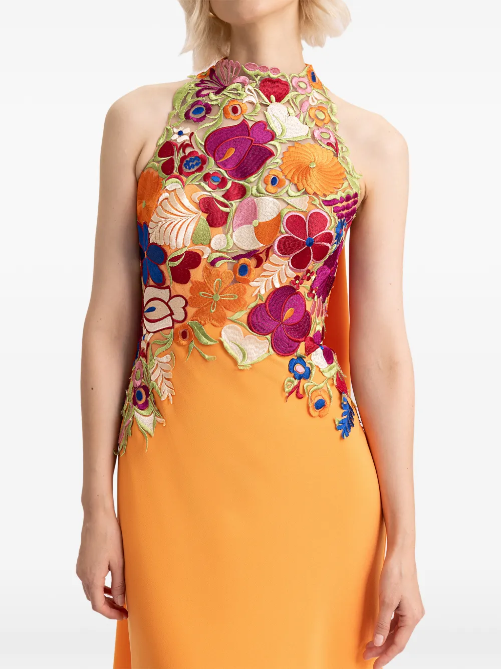 Gemy Maalouf Maxi-jurk met bloemenprint en gedrapeerde hals Oranje