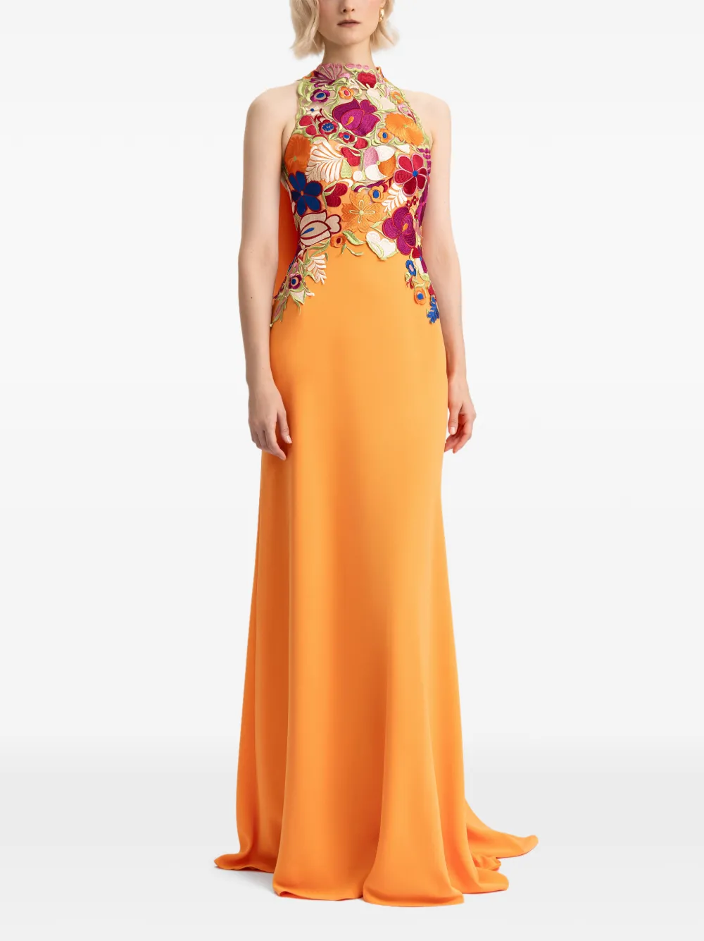 Gemy Maalouf mock-neck floral-corset maxi dress – Orange